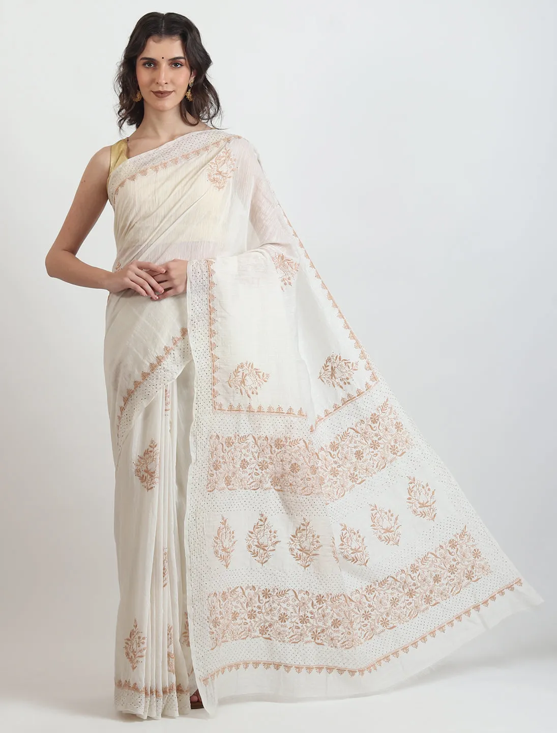 Chanderi Linen White Saree