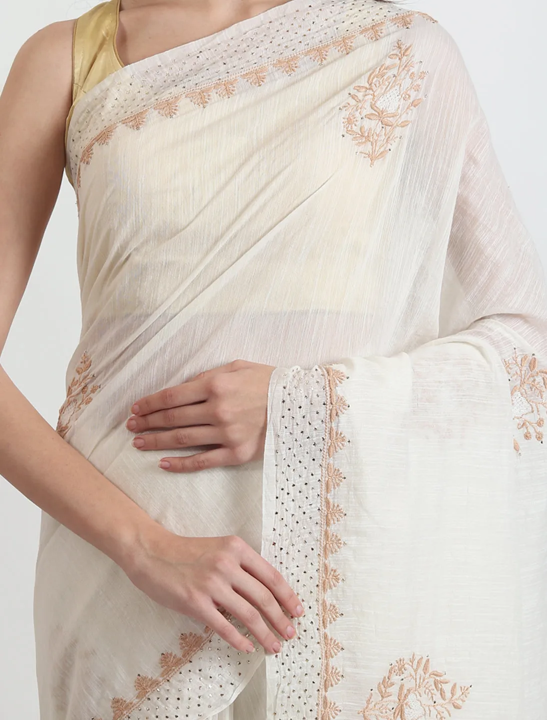 Chanderi Linen White Saree
