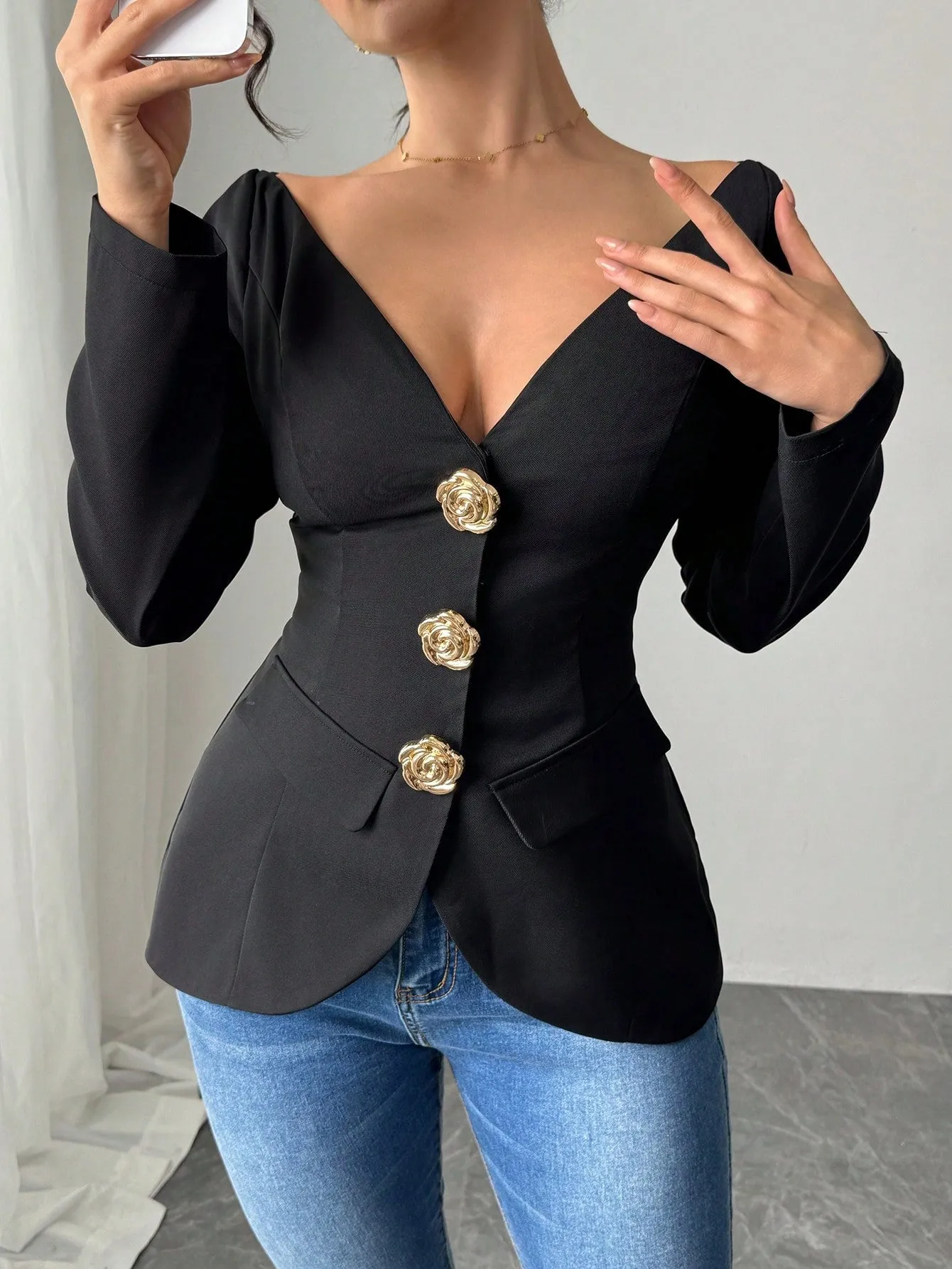 Chaqueta Blazer Negra Elegante - Cherry Vibes