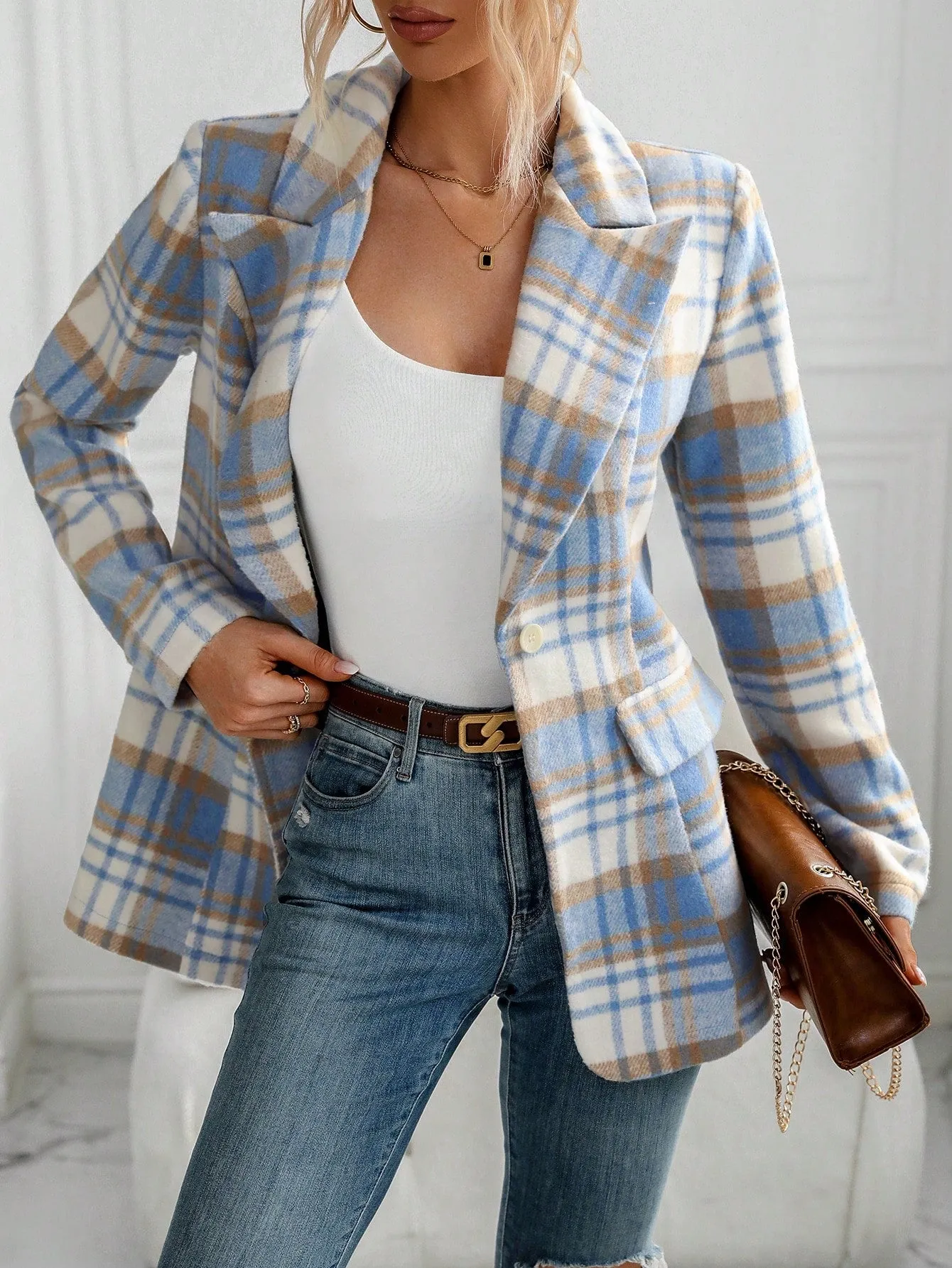 Chaqueta De Traje De Mujer A Cuadros