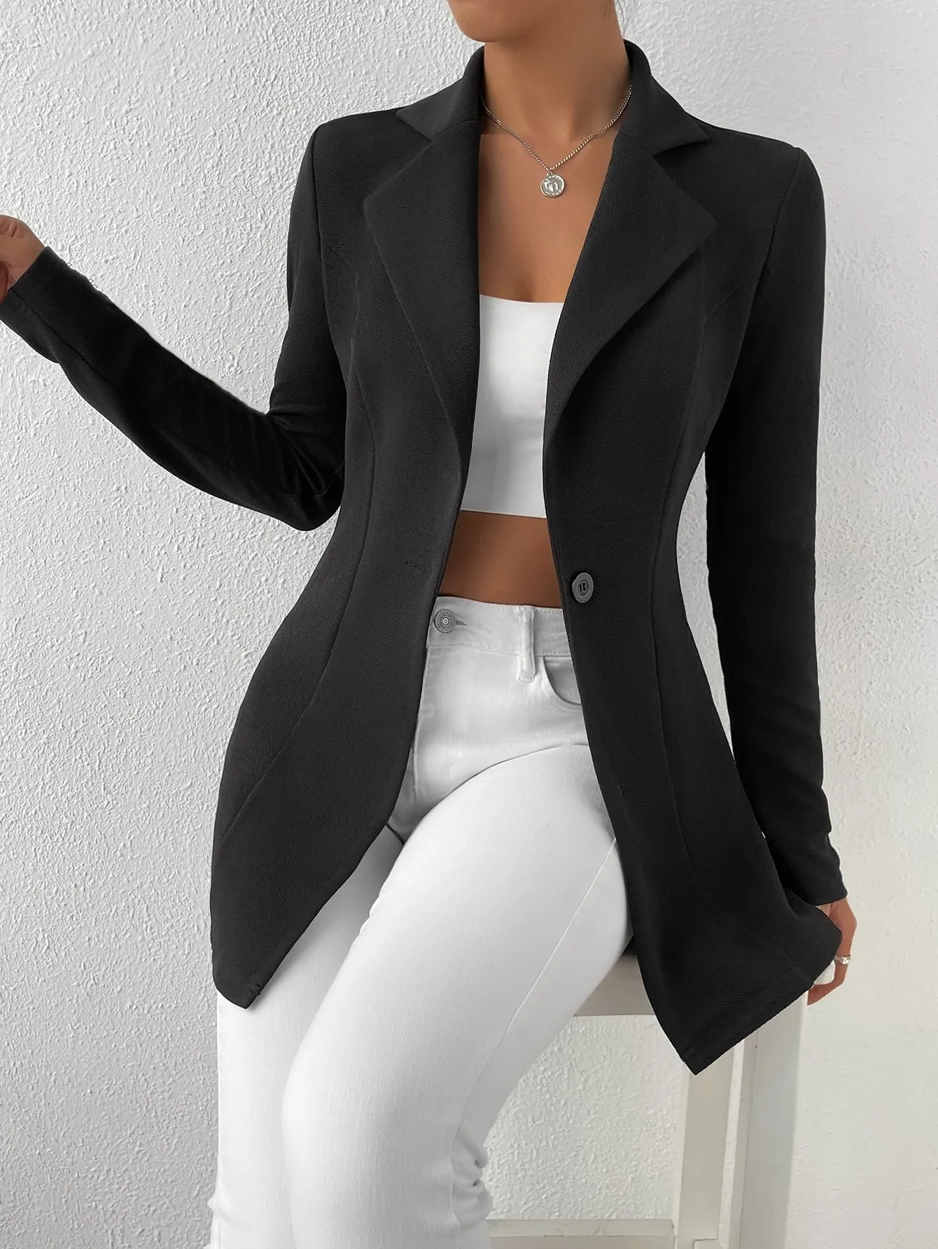 Cherry Vibes Blazer con botón de cuello en