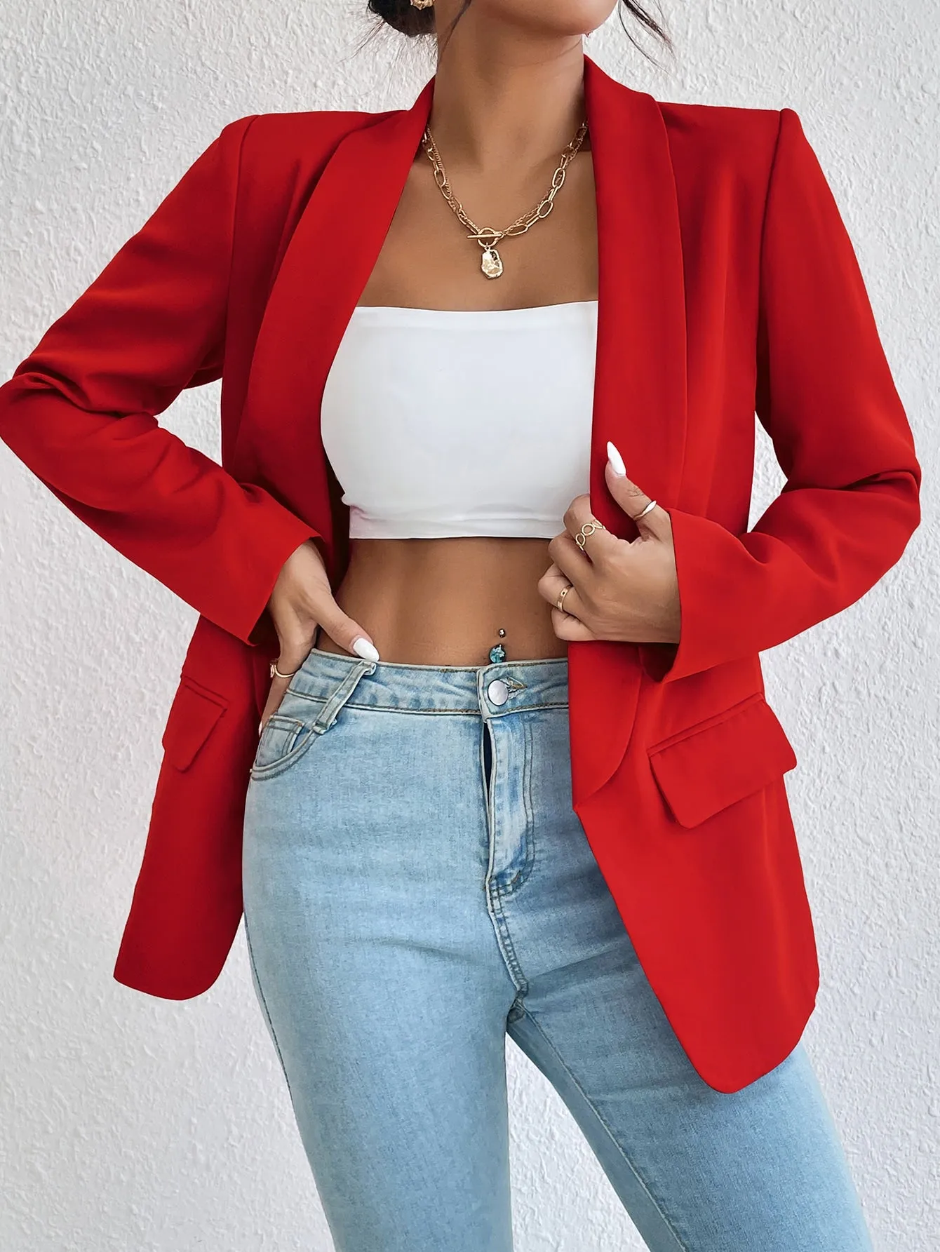Cherry Vibes Blazer Unicolor de Cuello Esmoquin en