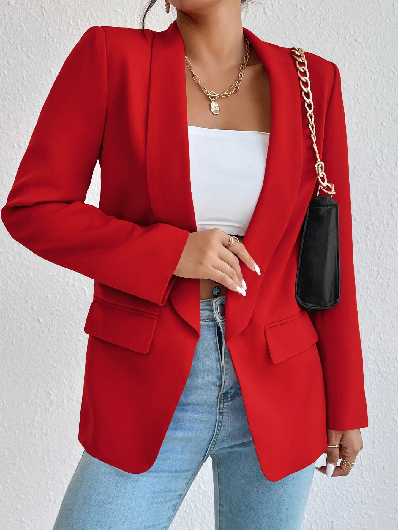 Cherry Vibes Blazer Unicolor de Cuello Esmoquin en
