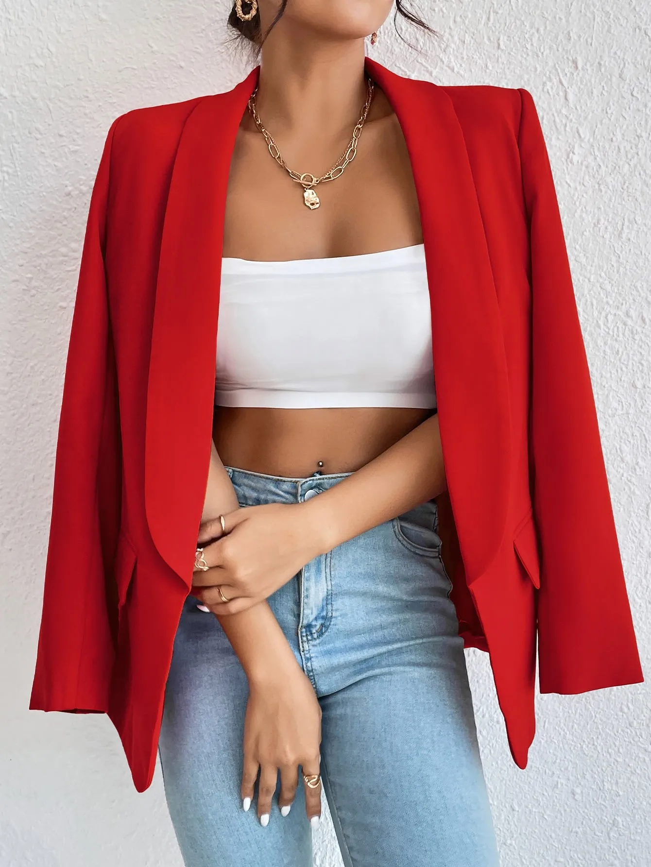 Cherry Vibes Blazer Unicolor de Cuello Esmoquin en