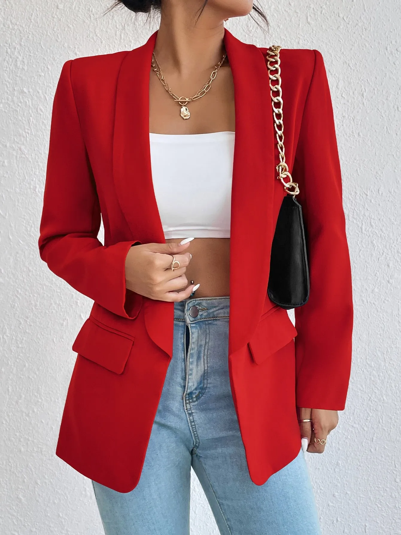 Cherry Vibes Blazer Unicolor de Cuello Esmoquin en