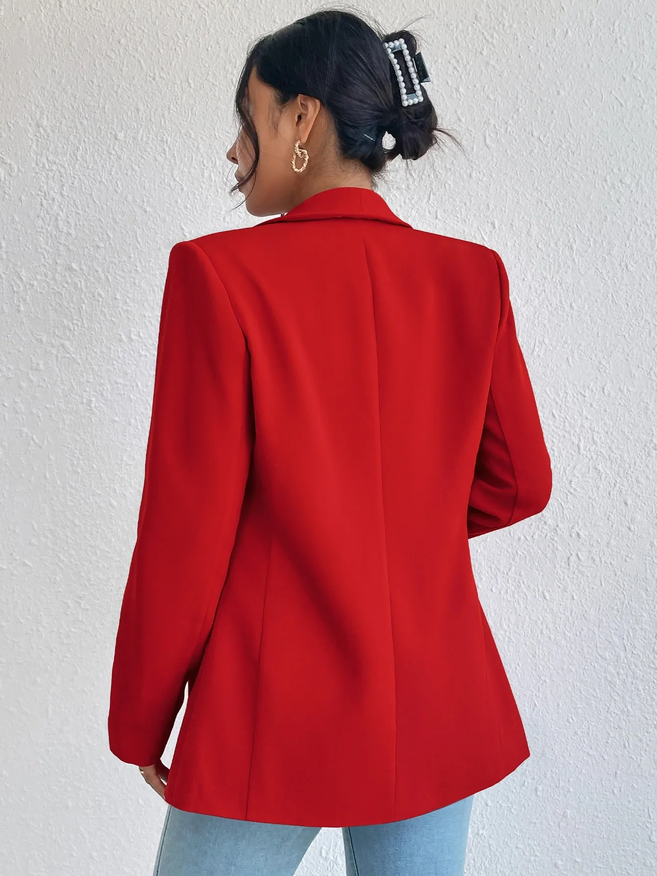 Cherry Vibes Blazer Unicolor de Cuello Esmoquin en