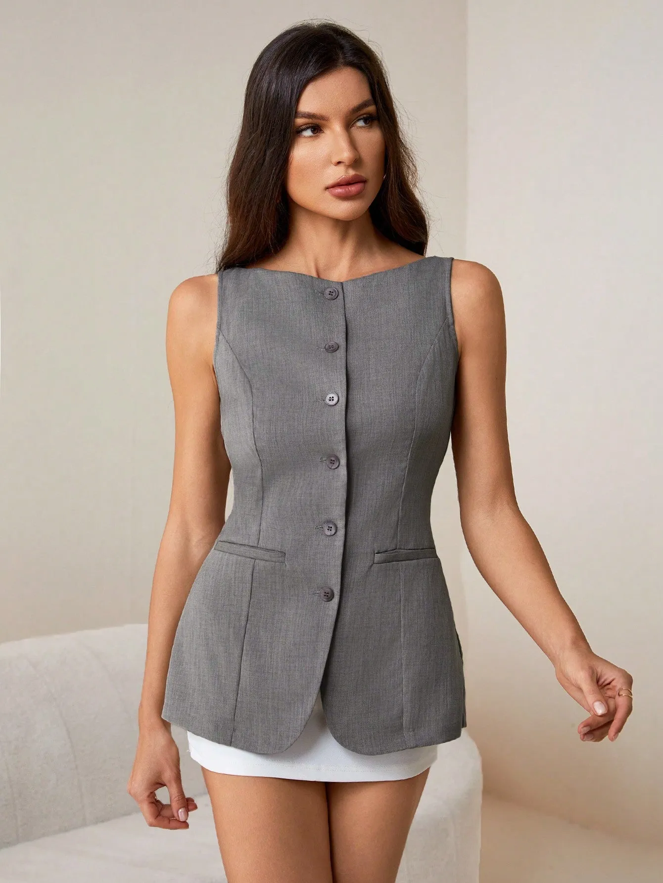 Cherry Vibes Chaleco Sastre Caqui para Mujer en