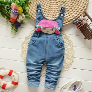 Children pants Baby girls cute cartoon cowboy suspender trousers jeans pants kids clothing