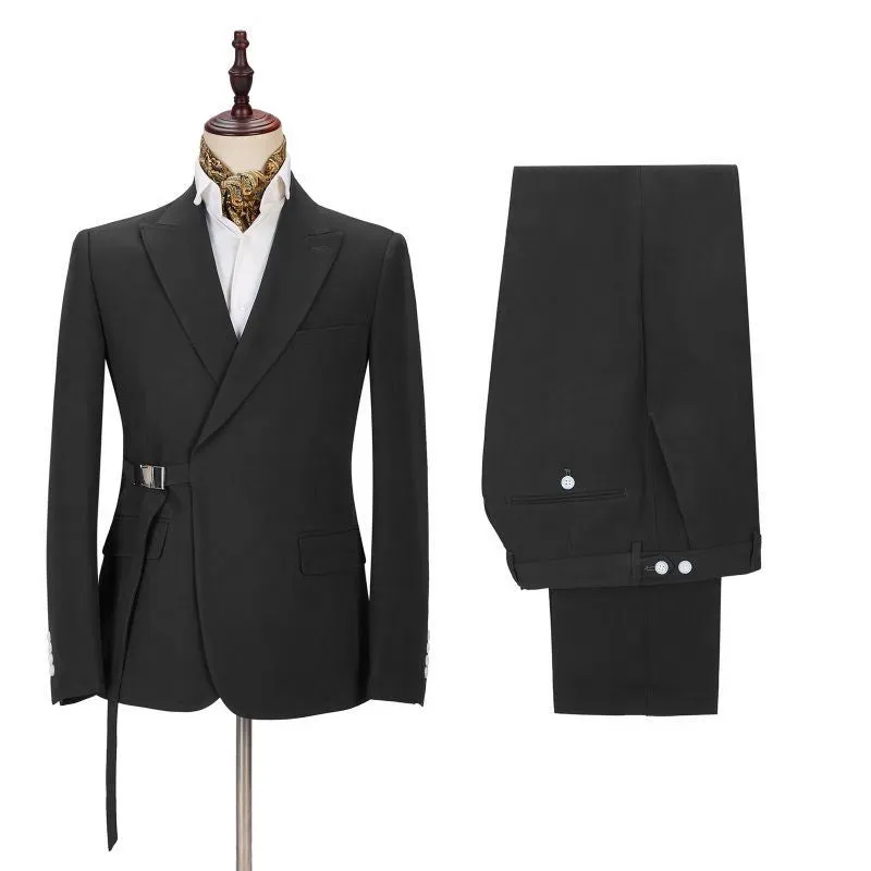 Classic Men's Formal Suit Online Peak Lapel Buckle Button Suit for Men