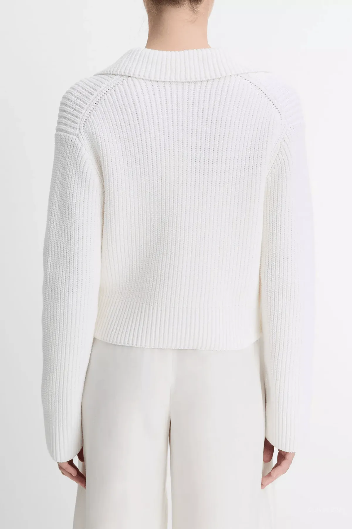 Cotton-Blend Double-Breasted Sweater Jacket in Off-White
