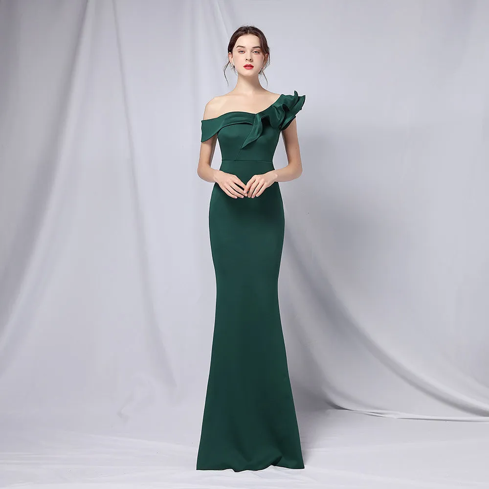 Delana Formal One Charming Shoulder Satin Dress