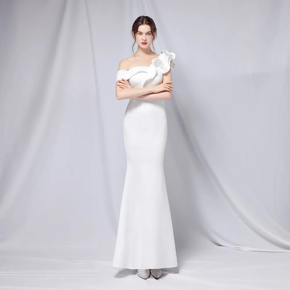 Delana Formal One Charming Shoulder Satin Dress