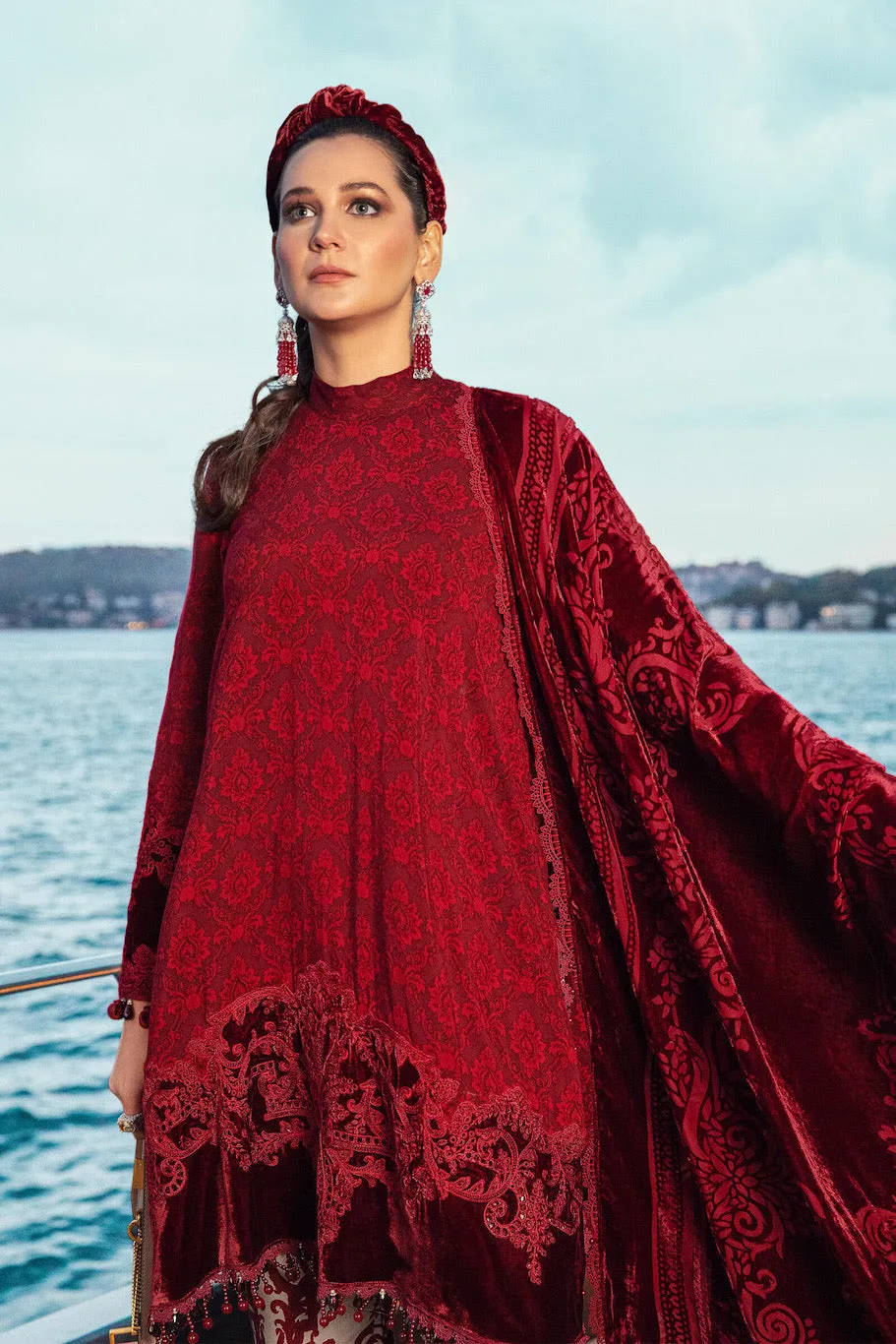 DL-903-Maroon | Maria B Winter Linen Unstitched Collection 2021 | Unstitched Embroidered Linen Suits