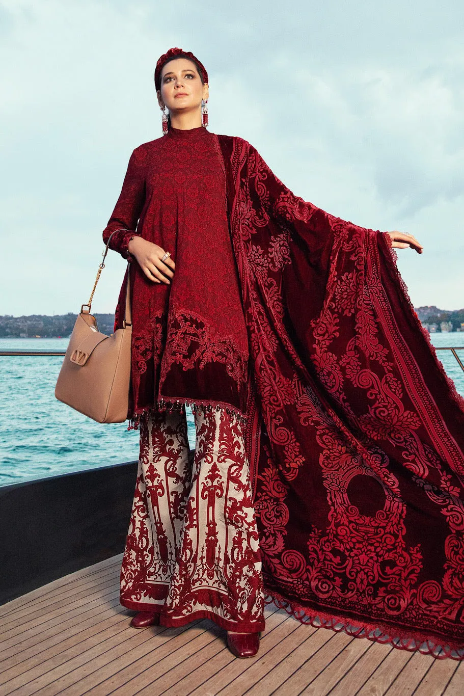 DL-903-Maroon | Maria B Winter Linen Unstitched Collection 2021 | Unstitched Embroidered Linen Suits
