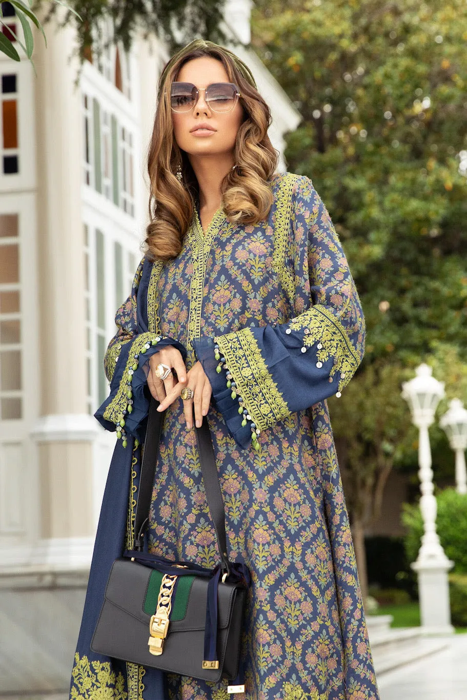 DL-910-Dull Blue | Maria B Winter Linen Unstitched Collection 2021 | Unstitched Embroidered Linen Suits