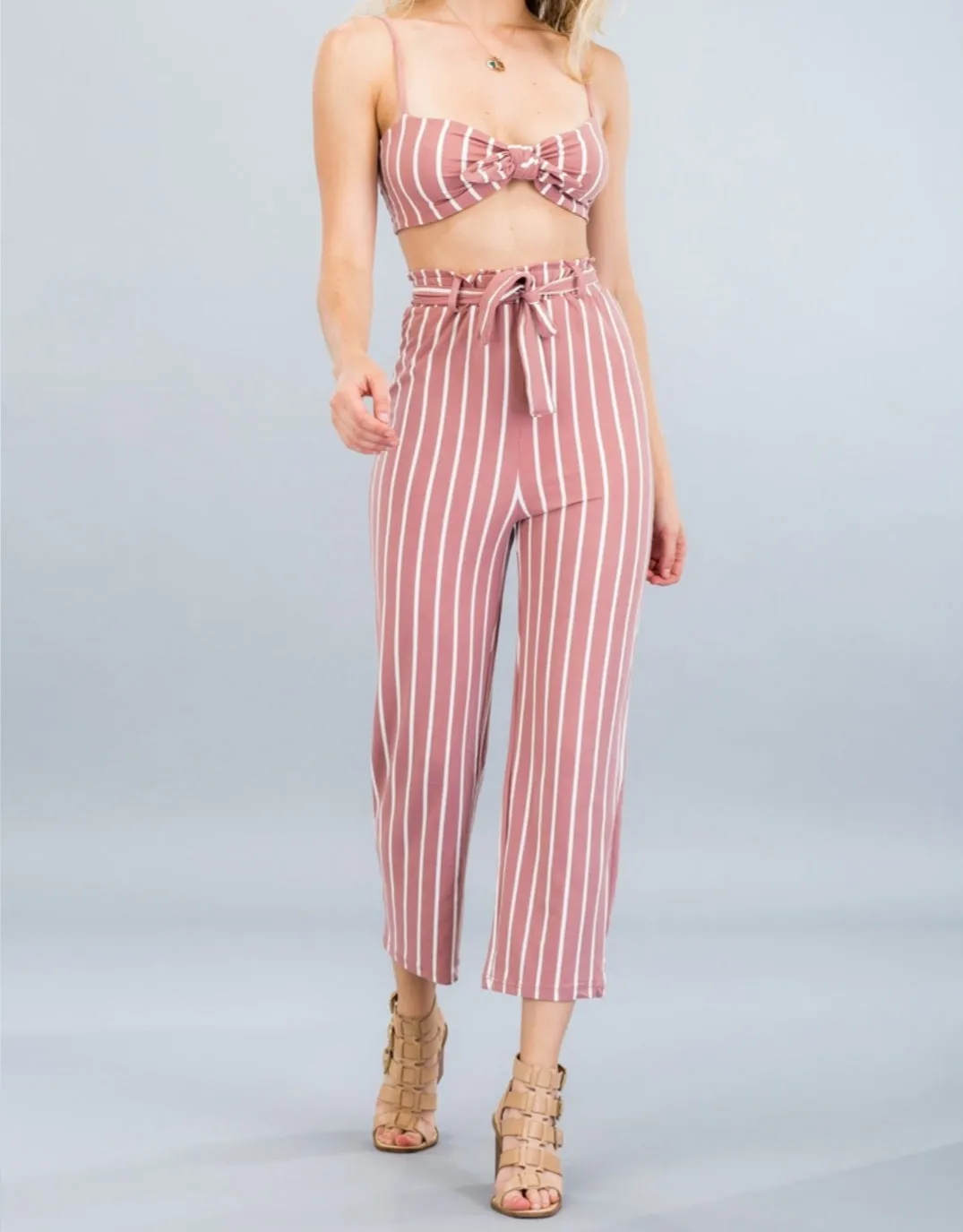 Dressed To The Lines Tie Top Pants Set