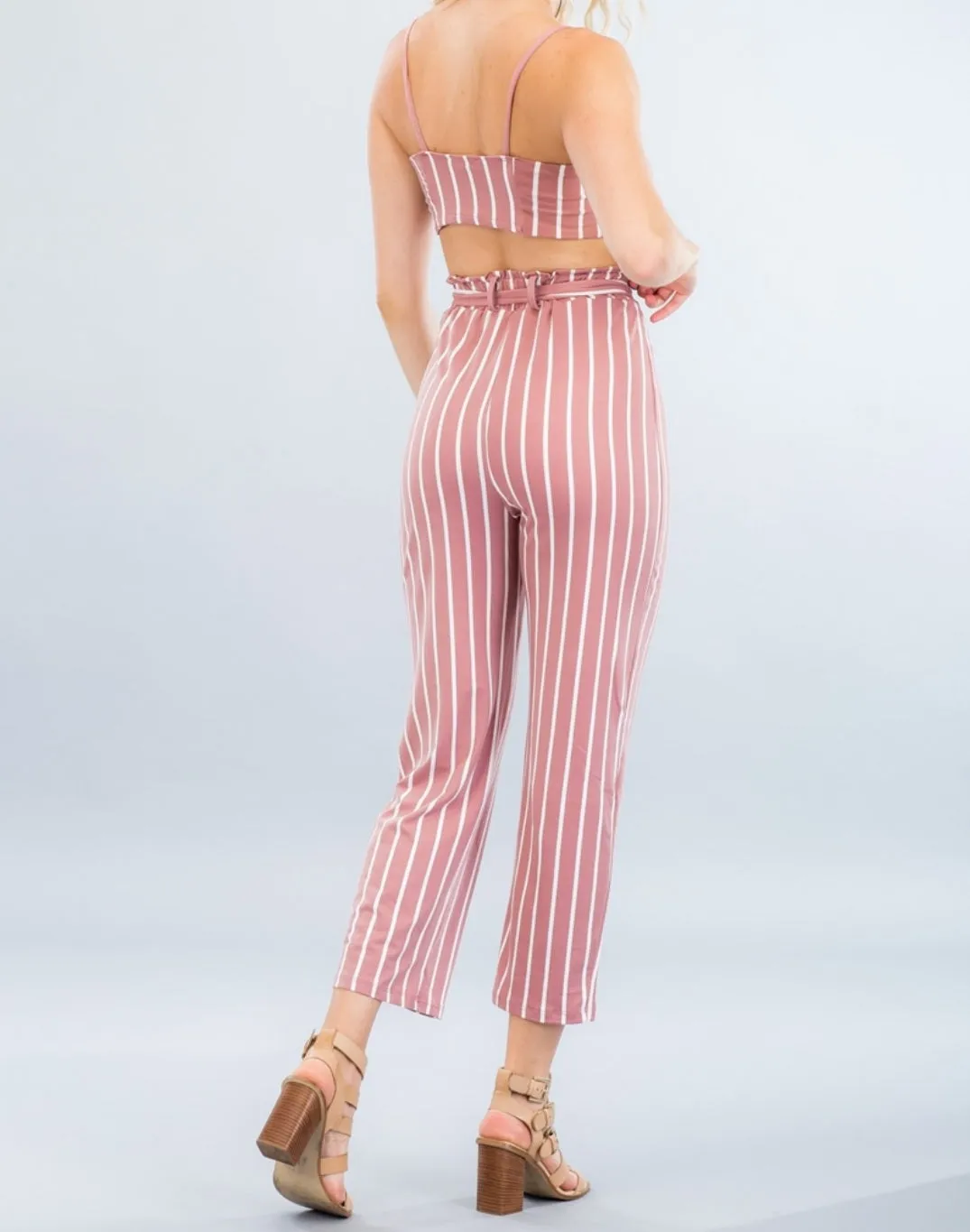 Dressed To The Lines Tie Top Pants Set