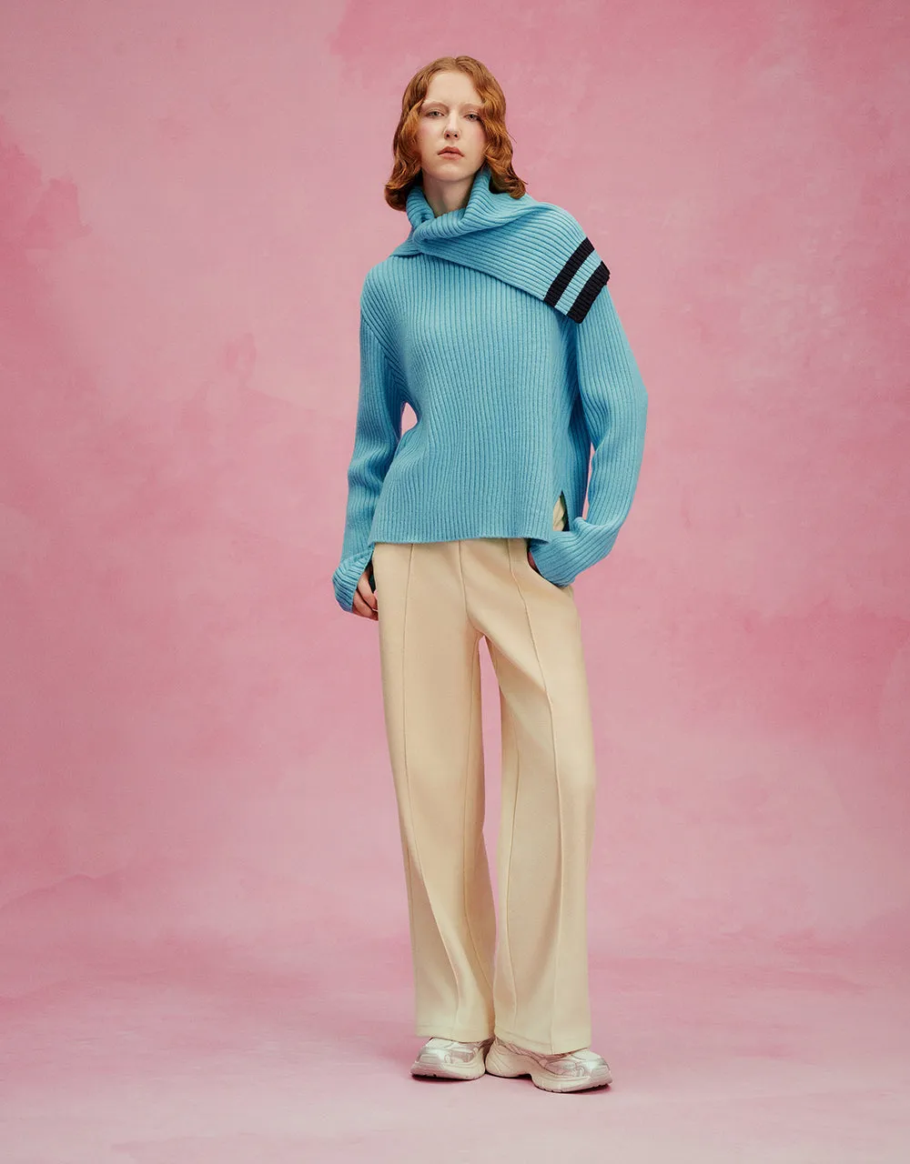 Elastic Waist Woolen Straight Pants