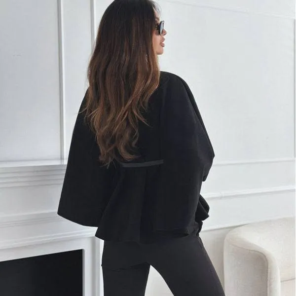 Elegant Stand Collar Batwing Sleeve Cloak Top with Belt