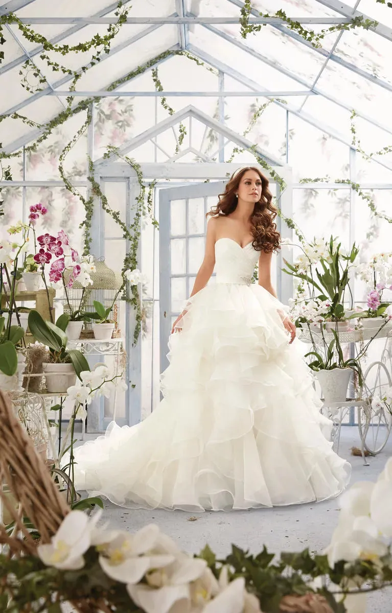 Elegant Wedding Dresses For Woman Sweetheart Lace Bodice Ruffles Ball Gown Skirt Princess Shiny Sequined Belt Vestidos De Novia