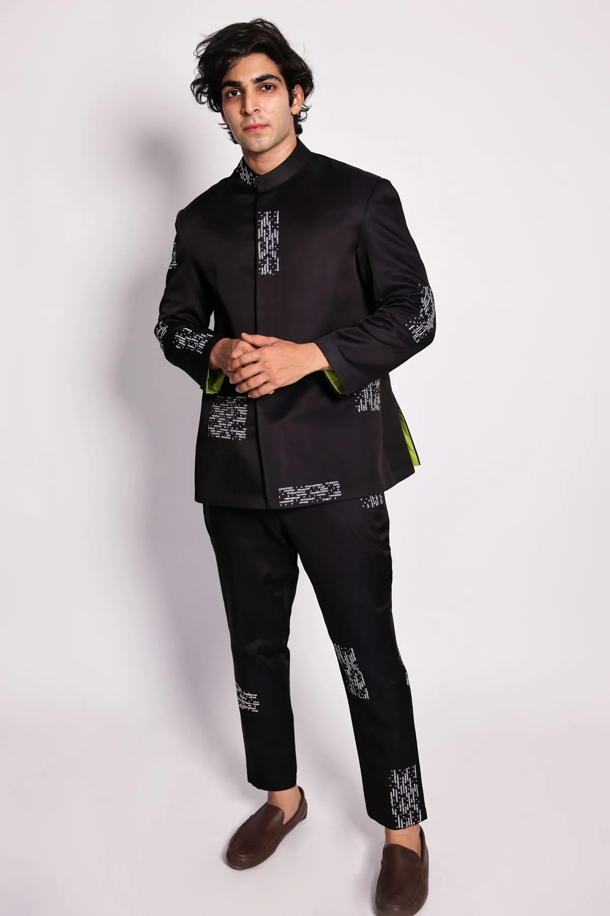 Embroidered Black Bandhgala Set