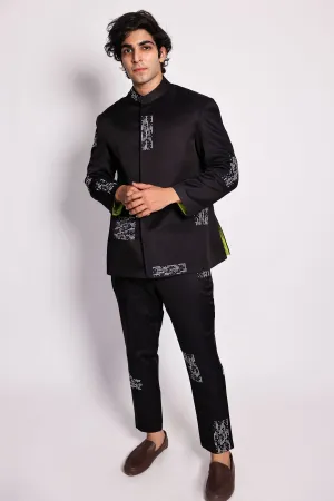 Embroidered Black Bandhgala Set