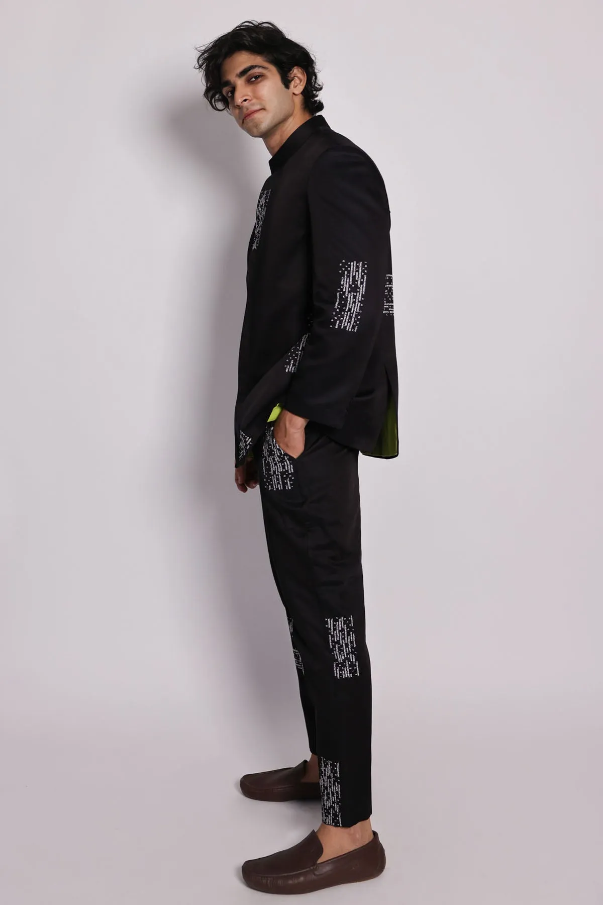 Embroidered Black Bandhgala Set