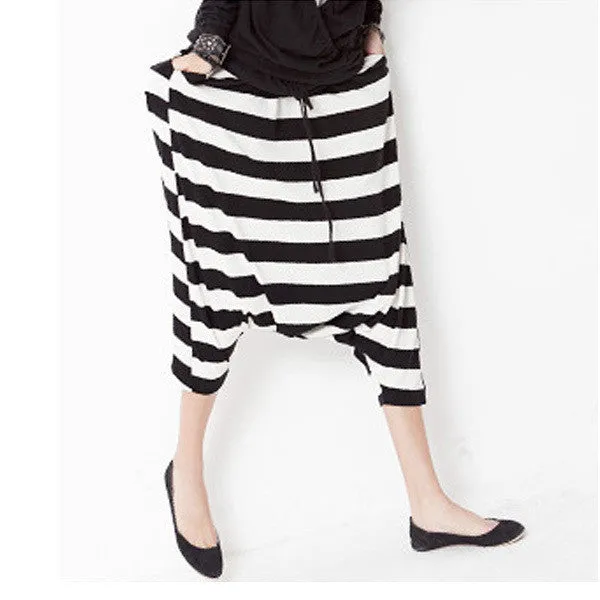 Fashion Women Drop Crotch Baggy Pants Capris Cropped Harem Pants Trousers NW