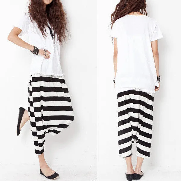 Fashion Women Drop Crotch Baggy Pants Capris Cropped Harem Pants Trousers NW
