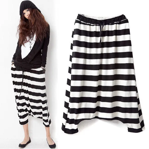 Fashion Women Drop Crotch Baggy Pants Capris Cropped Harem Pants Trousers NW