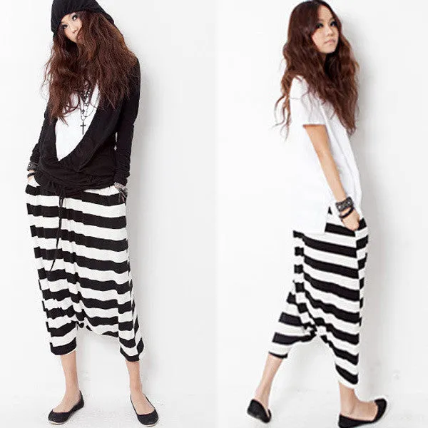 Fashion Women Drop Crotch Baggy Pants Capris Cropped Harem Pants Trousers NW