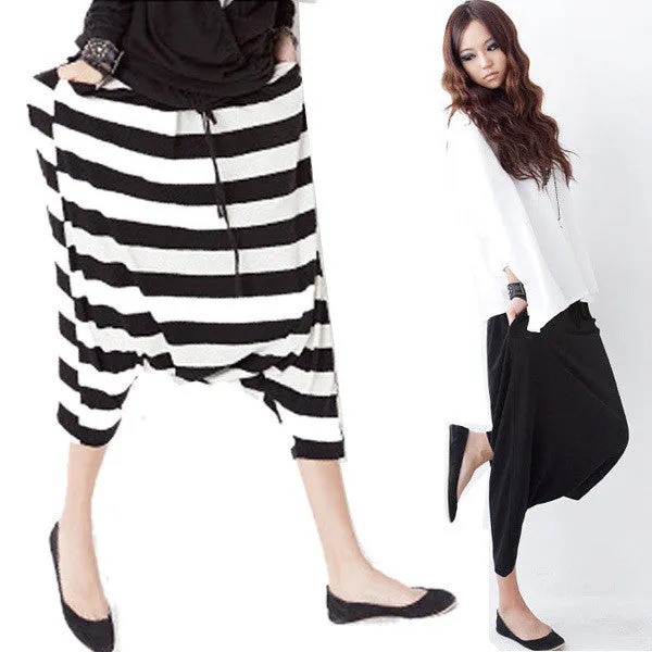 Fashion Women Drop Crotch Baggy Pants Capris Cropped Harem Pants Trousers NW