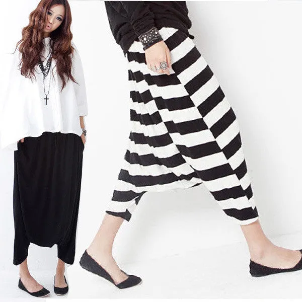 Fashion Women Drop Crotch Baggy Pants Capris Cropped Harem Pants Trousers NW