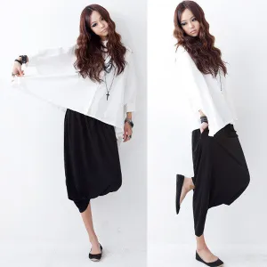 Fashion Women Drop Crotch Baggy Pants Capris Cropped Harem Pants Trousers NW