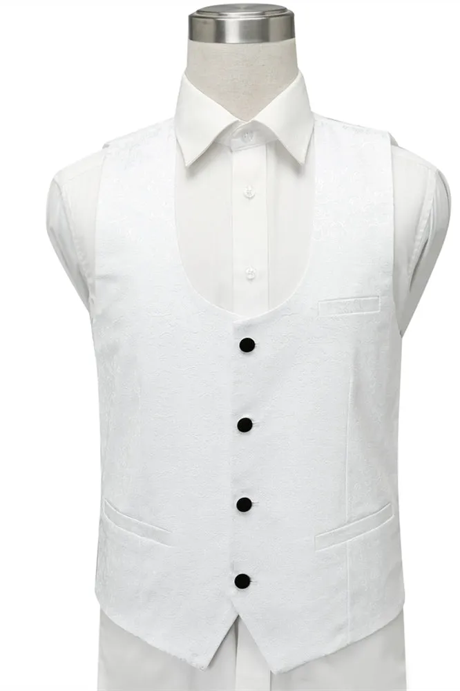 Fernando White Jacquard One Button Wedding Men Suits with Black Lapel