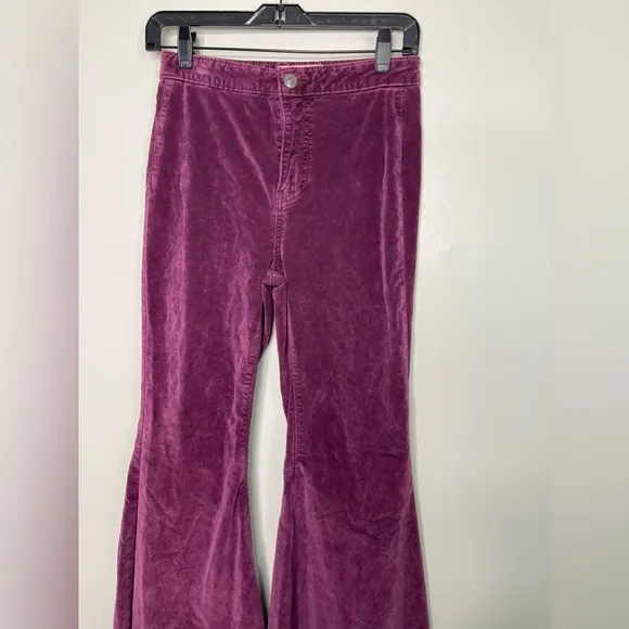 Free People Just Float On Velvet Flare Pants In Wine Sz 26 High Rise Boho Hippie