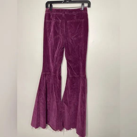 Free People Just Float On Velvet Flare Pants In Wine Sz 26 High Rise Boho Hippie
