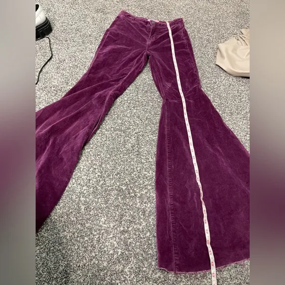 Free People Just Float On Velvet Flare Pants In Wine Sz 26 High Rise Boho Hippie