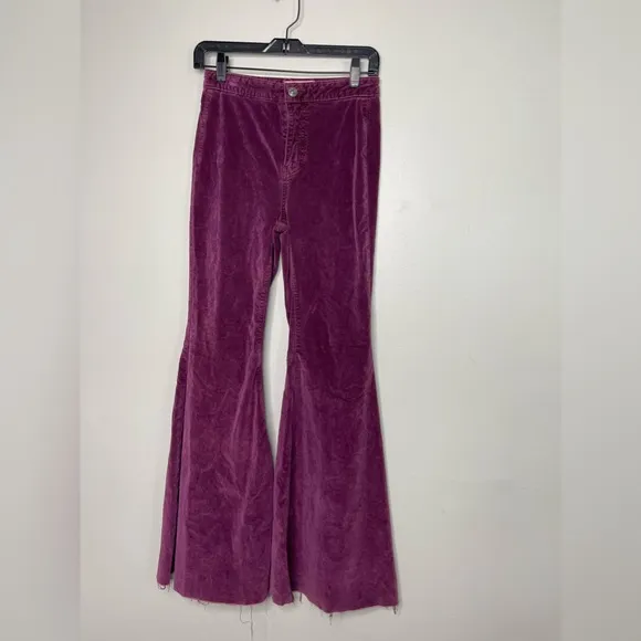 Free People Just Float On Velvet Flare Pants In Wine Sz 26 High Rise Boho Hippie