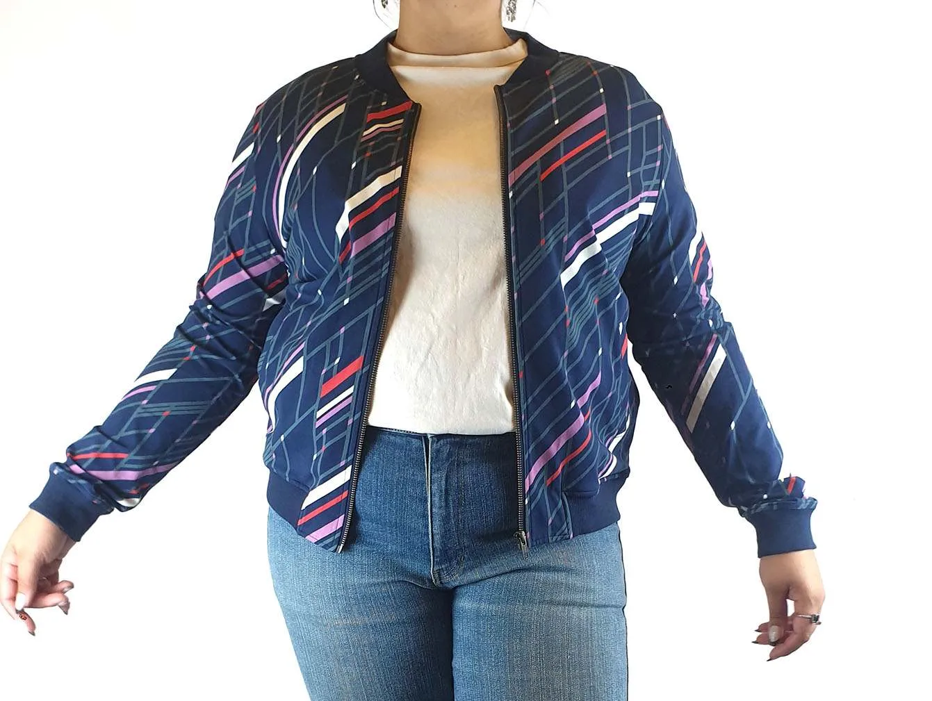 Frock Me Out blue print bomber jacket size XL