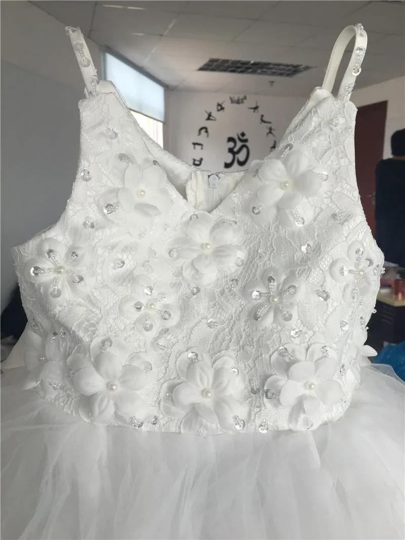 Glitz Spaghetti Straps Princess Flower Girl/Pageant Dress With Long Train