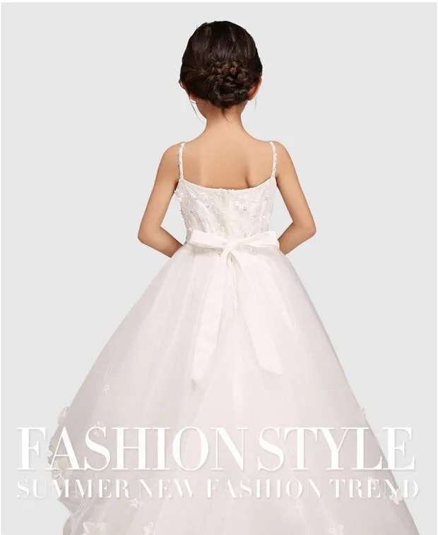 Glitz Spaghetti Straps Princess Flower Girl/Pageant Dress With Long Train