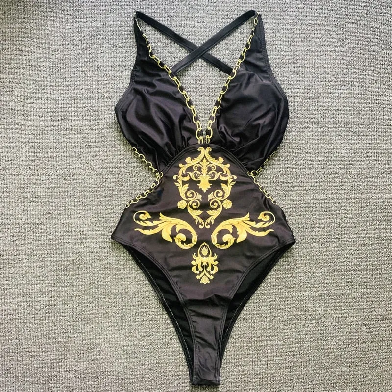 Golden Print One Piece Swimsuit