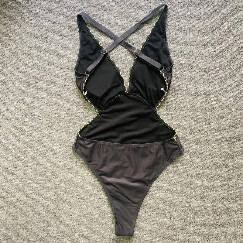 Golden Print One Piece Swimsuit