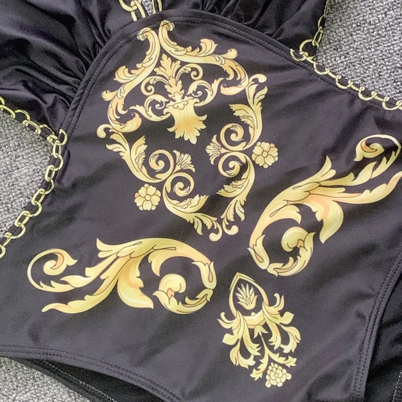 Golden Print One Piece Swimsuit