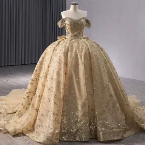 Gorgeous Sequin Basque Waist Wedding Gown Off Shoulder Quinceanera Dress