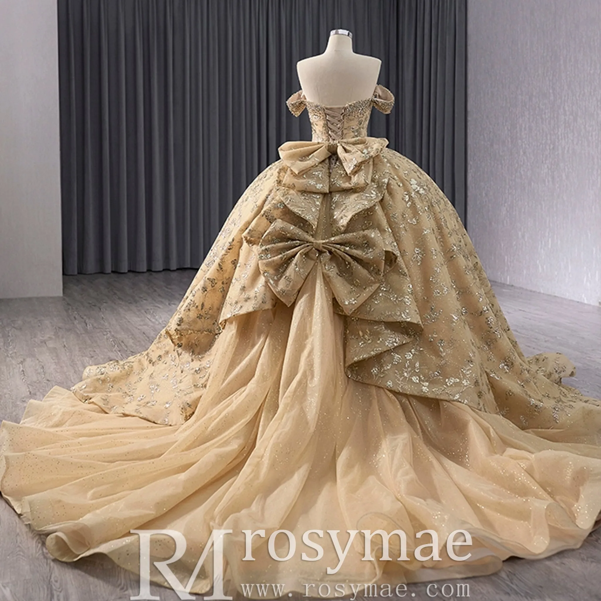 Gorgeous Sequin Basque Waist Wedding Gown Off Shoulder Quinceanera Dress