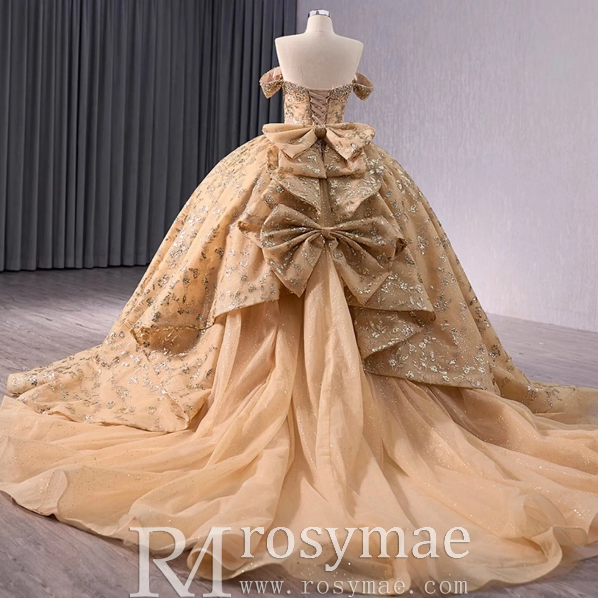 Gorgeous Sequin Basque Waist Wedding Gown Off Shoulder Quinceanera Dress