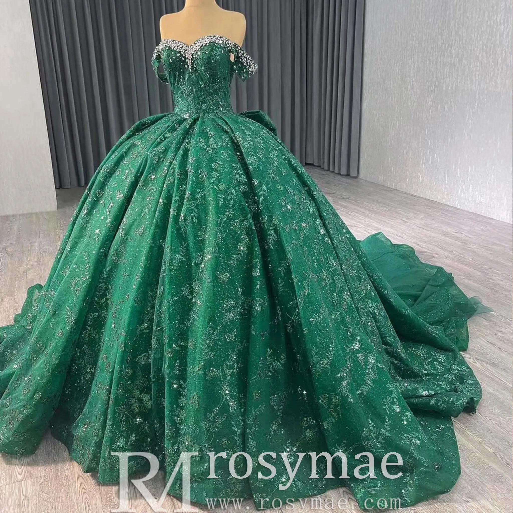 Gorgeous Sequin Basque Waist Wedding Gown Off Shoulder Quinceanera Dress