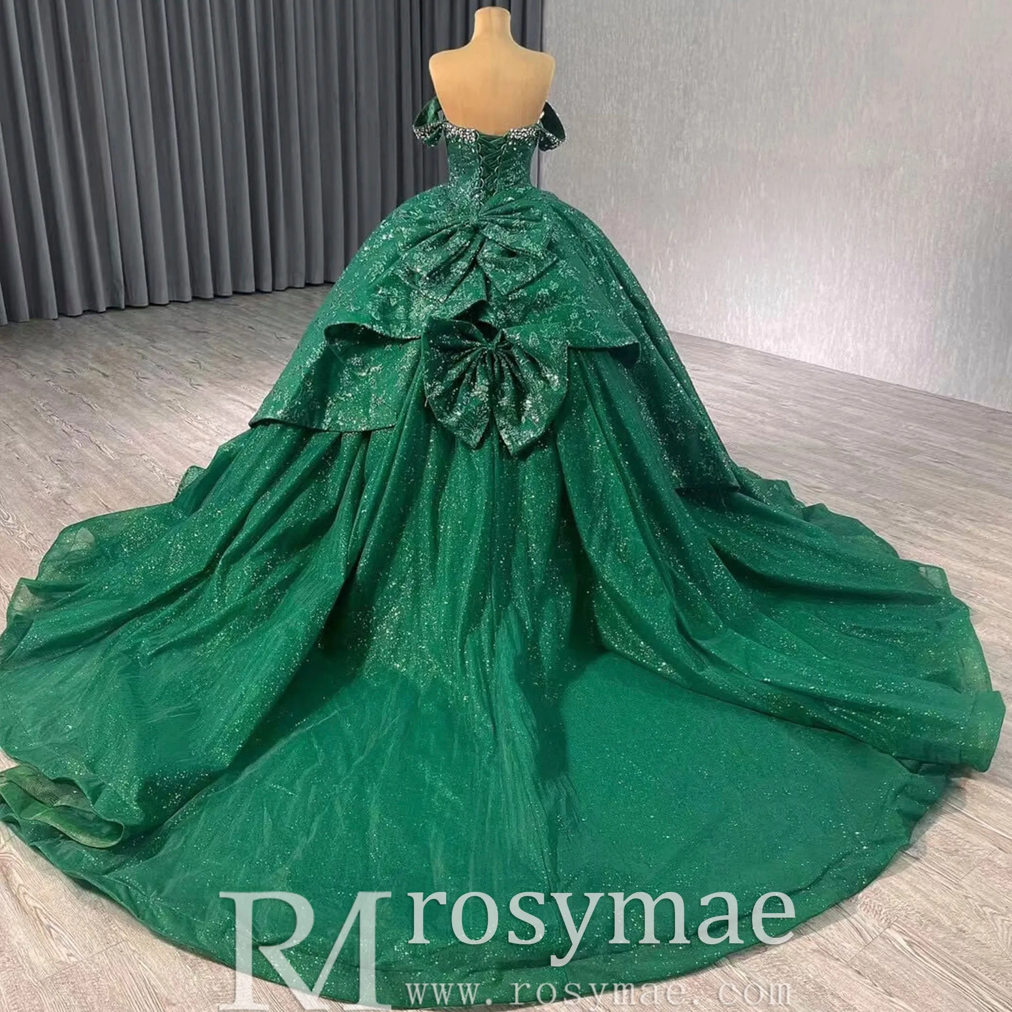 Gorgeous Sequin Basque Waist Wedding Gown Off Shoulder Quinceanera Dress